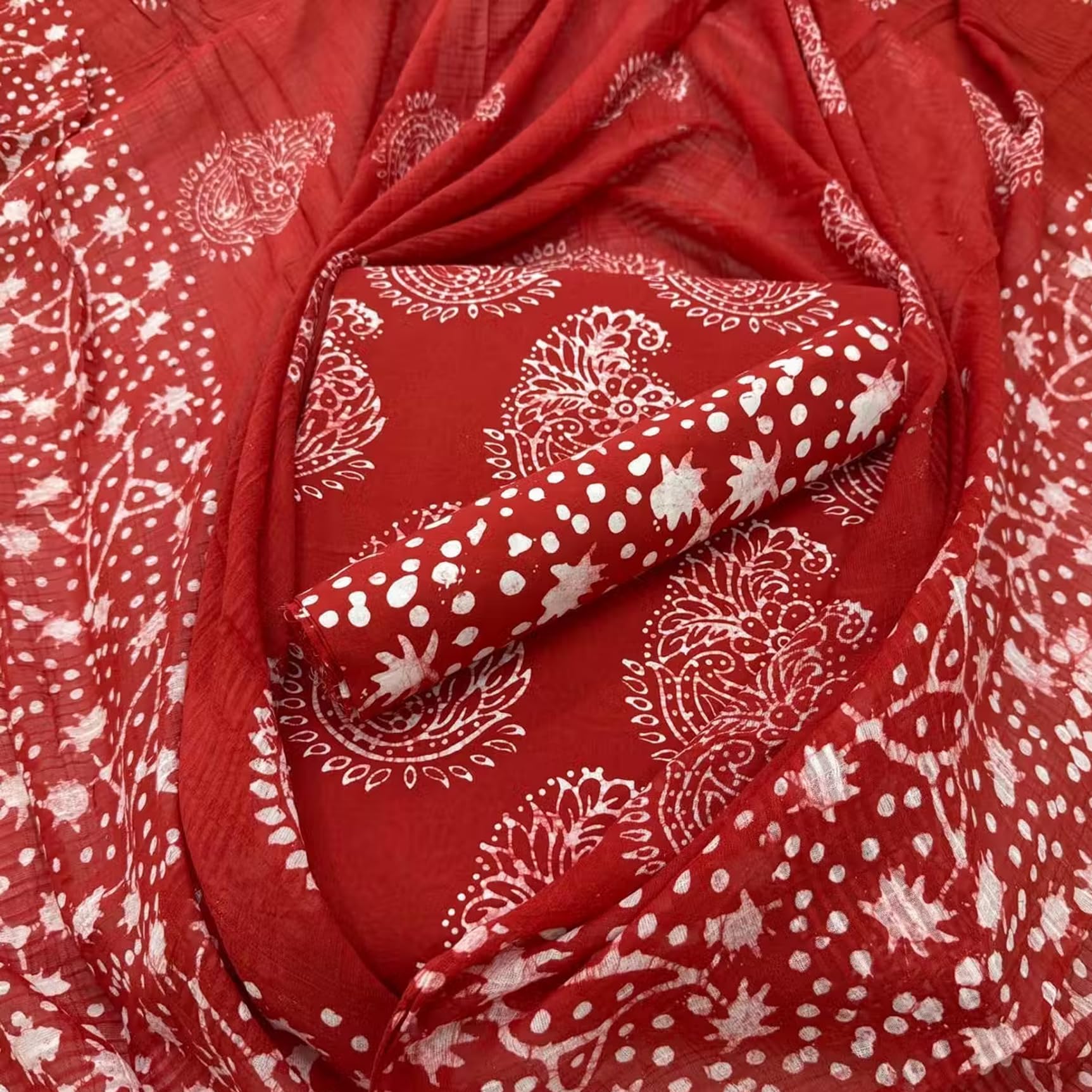 DRAVINAM Trends Unstitched Jaipuri Handmade Wax Batik Print Soft Cotton Dress Material with Dupatta