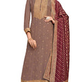 DRAVINAM Trends Women's Coral Silk Weaving Jacquard Unstitched Pakistani Salwar Suit Dress Material with Pure Coral Silk Weaving Jacquard Dupatta (Light Brown)