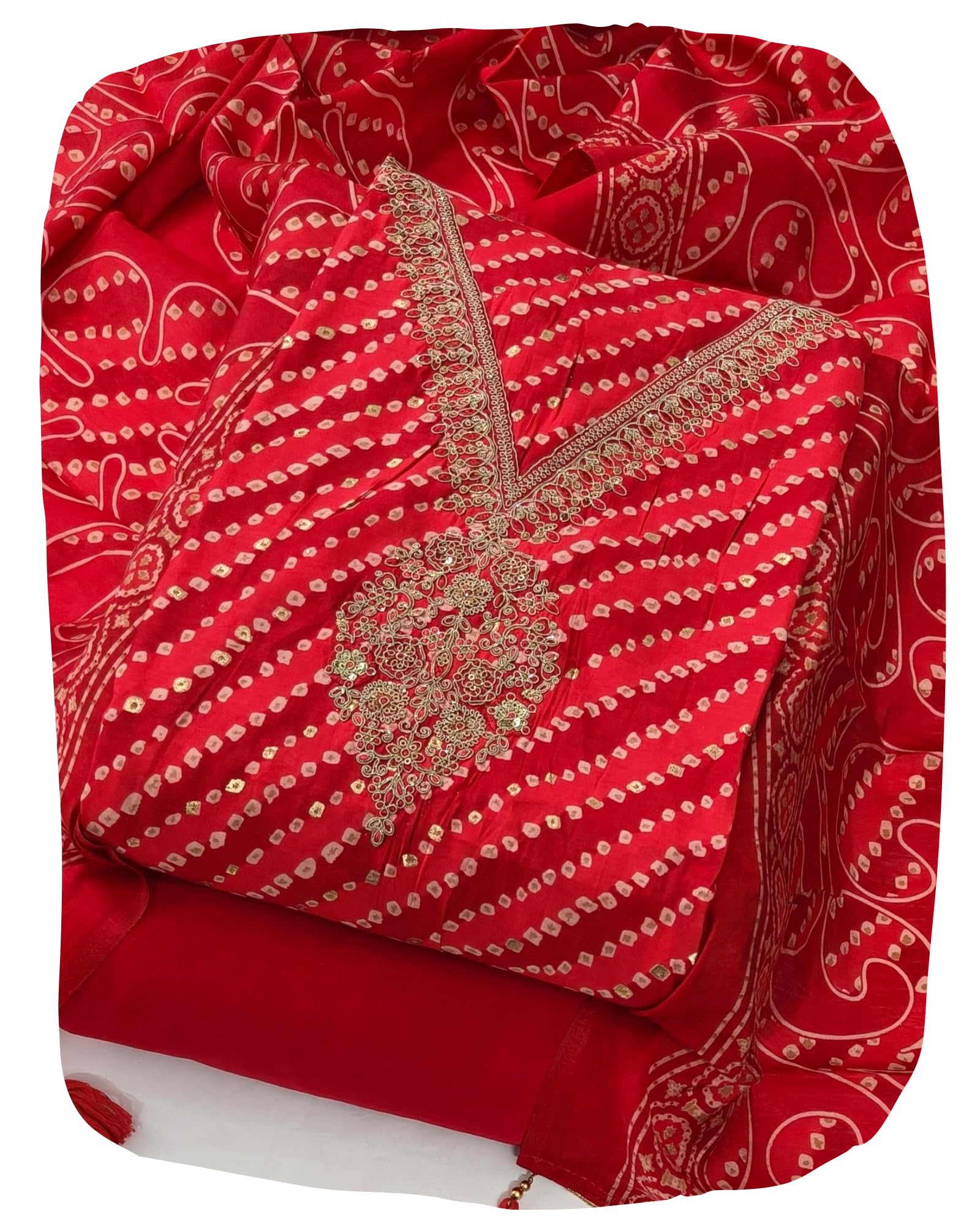 DRAVINAM Trends Womens Modal Silk Unstitched Suit Material with Embroidered Printed Kurta Pant and Dupatta