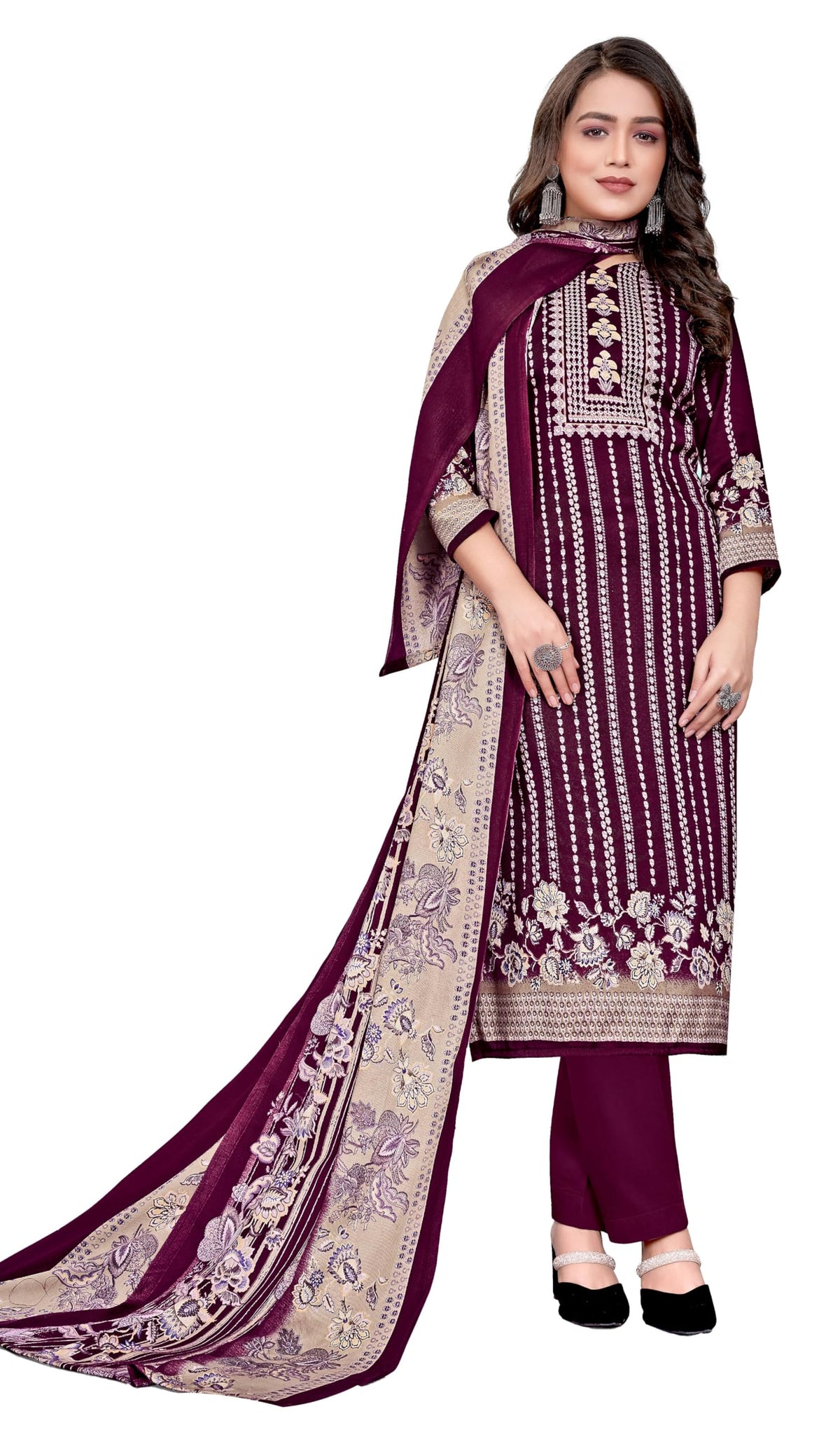 DRAVINAM Trends Women's Unstitched Kaani Print Pashmina Winter wear Dress Material Fabric for Salwar Suit with printed pashmina Kashmiri shawl dupatta (Pink)