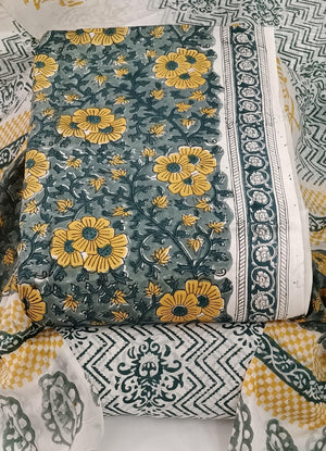 DRAVINAM Trends Hand Block Dabu Print Indigo Cambric Unstitched Cotton Suit Dress Material for Women with Mulmul Cotton Hand Printed Dupatta
