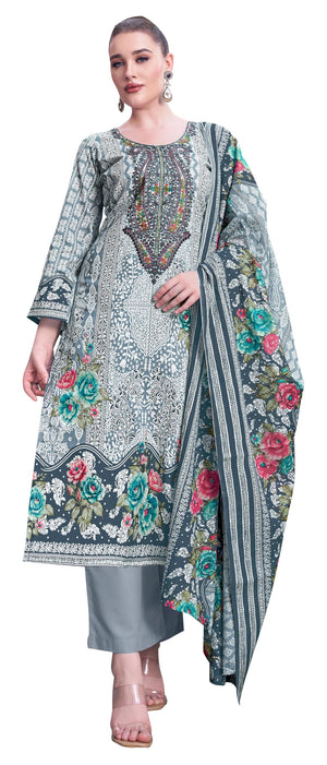 DRAVINAM Trends Unstitched Pakistani Embroidered Pure Cambric Cotton Salwar Suit Dress Materials with Cotton Dupatta