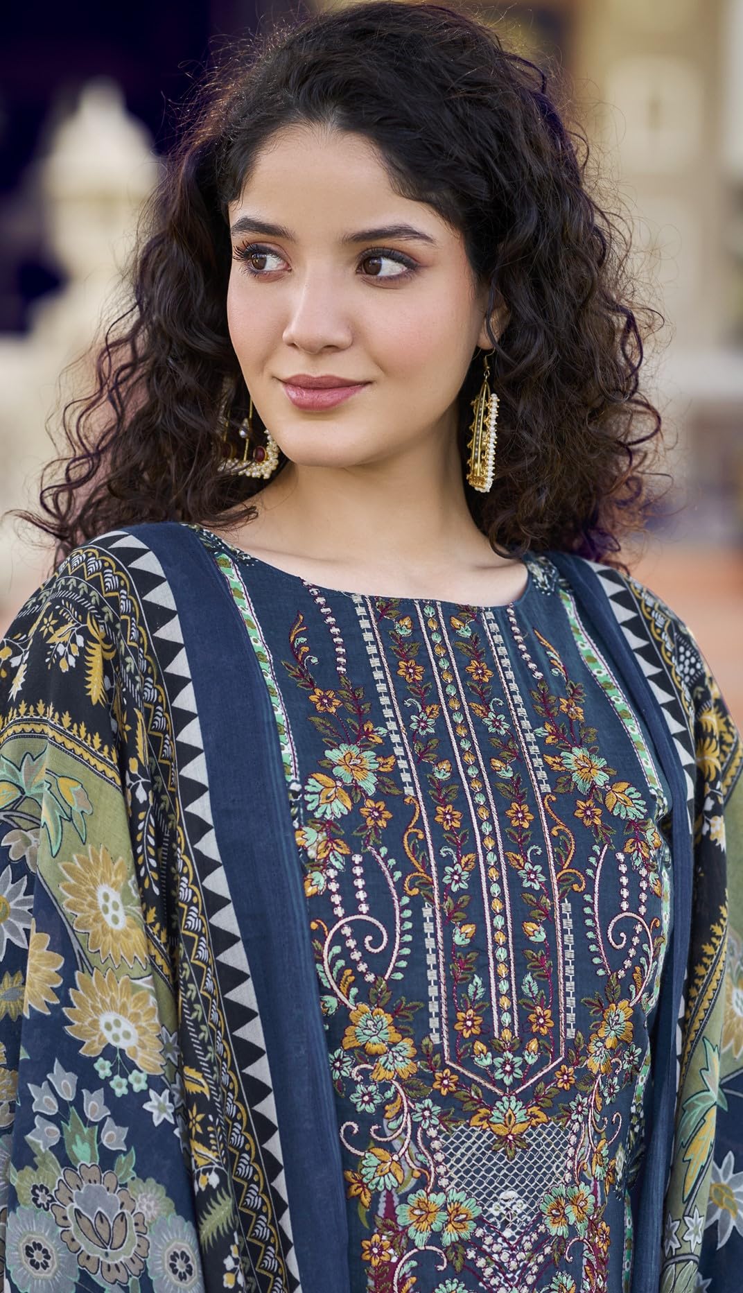Women’s Dress Set | Pure Cotton with Print & Heavy Embroidery (2.5m), Mal Mal Dupatta (2.3m), Bottom (3m) | Available in Unstitched & Stitched Options (BLUE, XL - 42 Inch, Stitched)