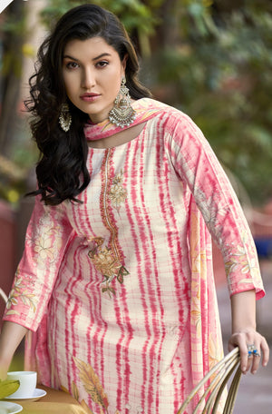 DRAVINAM Trends Women's Unstitched Salwar Suit Dress Material - Cotton Digital Printed Organza Embroidered Kameez II Unstitch Bottoms II Cotton Dupatta