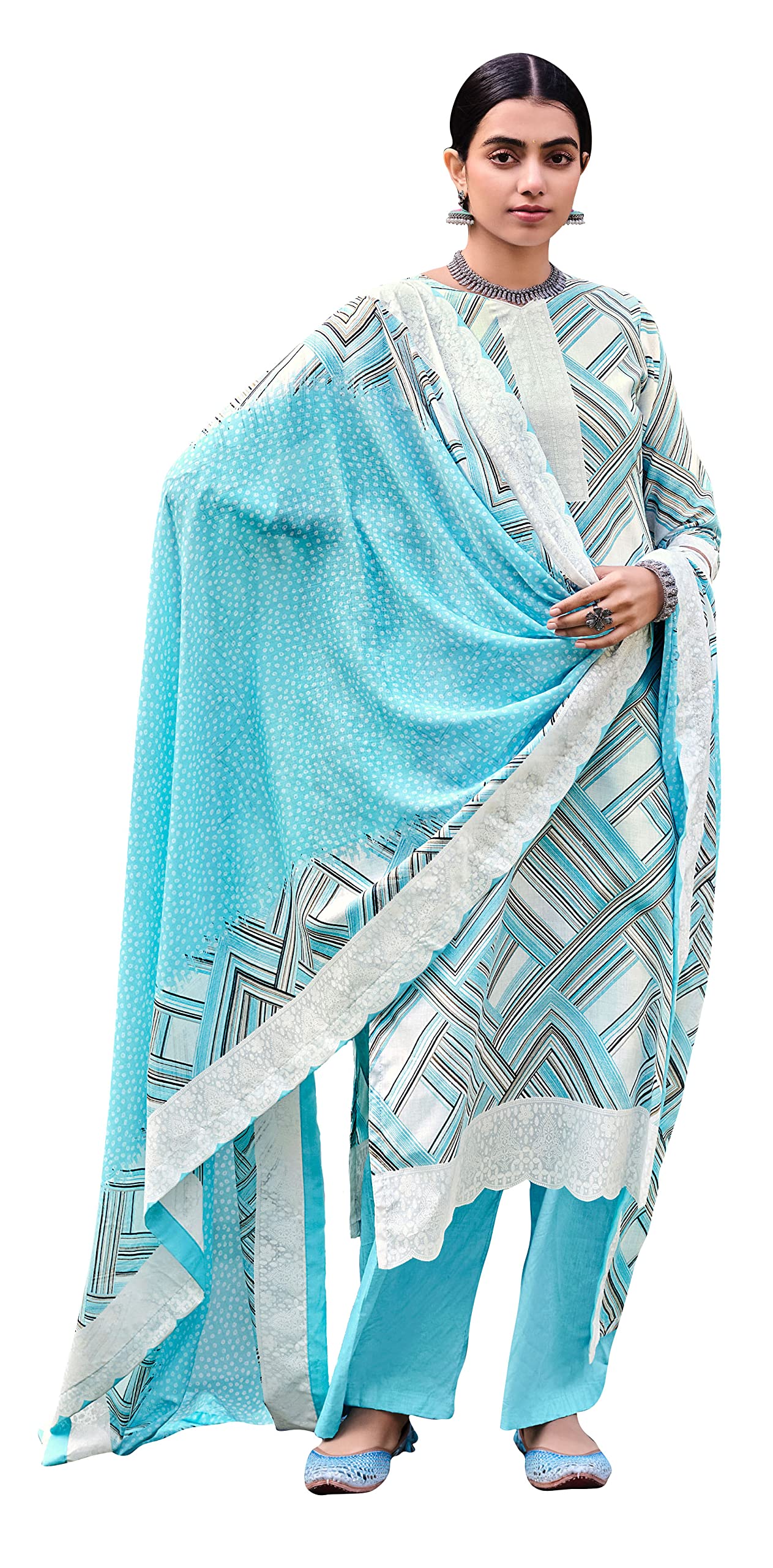 DRAVINAM Trends Unstitched Printed Women Cotton Salwar Suits Dress Material with Cotton Dupatta