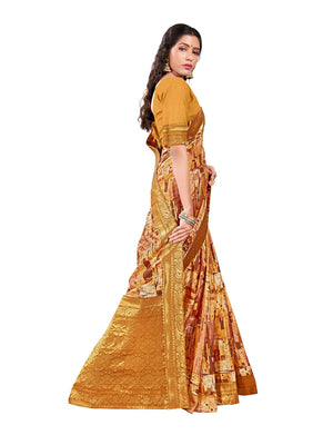 DRAVINAM Trends Printed silk saree with Jacquard Border and Blouse Piece (Beige Brown)