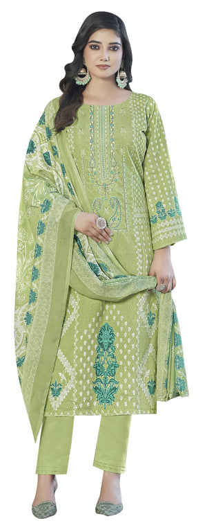 DRAVINAM Trends Women's Pure Lawn Cotton Pakistani Embroidered Suit Dress Material with Unstitched Bottoms and Cotton Dupatta