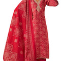 DRAVINAM Trends Women's Unstitched Silk Suit - Modal Silk Discharge Foil Print with Coding Embroidery Top || Solid Bottoms II Modal Silk Discharge Foil Print And Tussle Dupatta