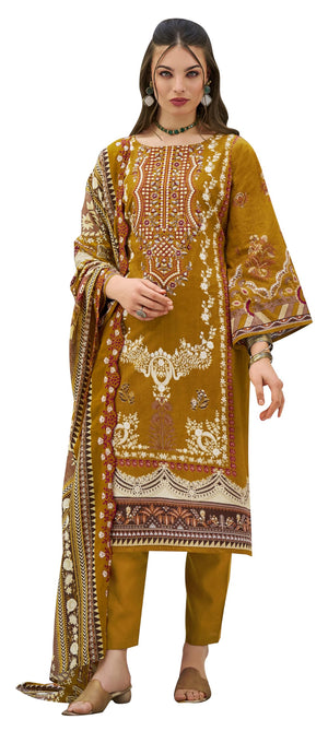 DRAVINAM Trends Women's Unstitched Pakistani Digital Print Embroidered Pure Cotton Salwar Suit Dress Materials with Cotton Embroidered Cutwork Dupatta