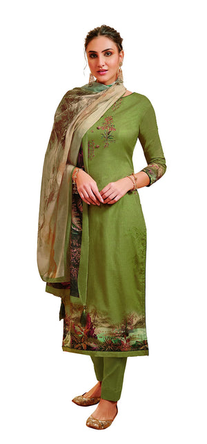 DRAVINAM Trends Women's Unstitched Pure Lawn Digital Printed Placement Embroidered Cotton Salwar Suit Dress Material with Mal Mal Cotton Digital Printed Dupatta (Parrot Green)