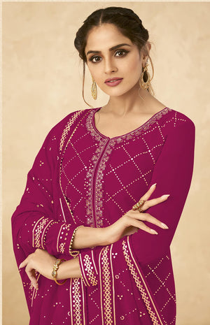 DRAVINAM Trends Women’s Georgette Unstitched Sequence Embroidered Pakistani Salwar Suit FabricDress Material with Zari Embroidery Dupatta (pink)