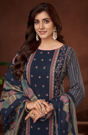 DRAVINAM Trends Kurti 2.50 mtrs,Pure Viscose Reyon Solid (2.7 m),Pure Viscose Silk Designer Print Dupatta (2.25 m)|Blue