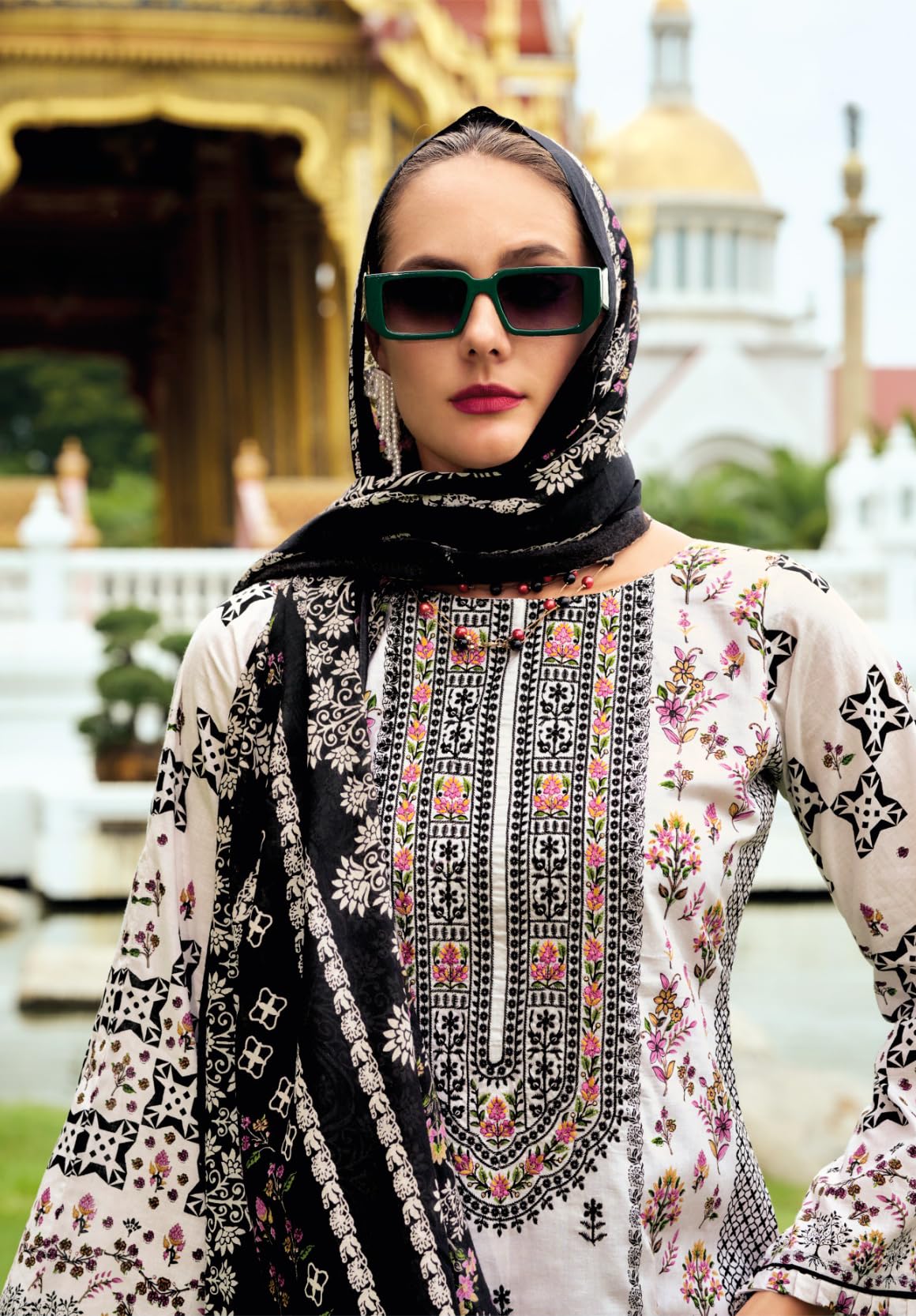 DRAVINAM Trends Kurti 2.50 mtrs, Pure Cotton (3 mtrs apx), Pure MAL MAL Cotton Dupatta Digital Print|Black 1