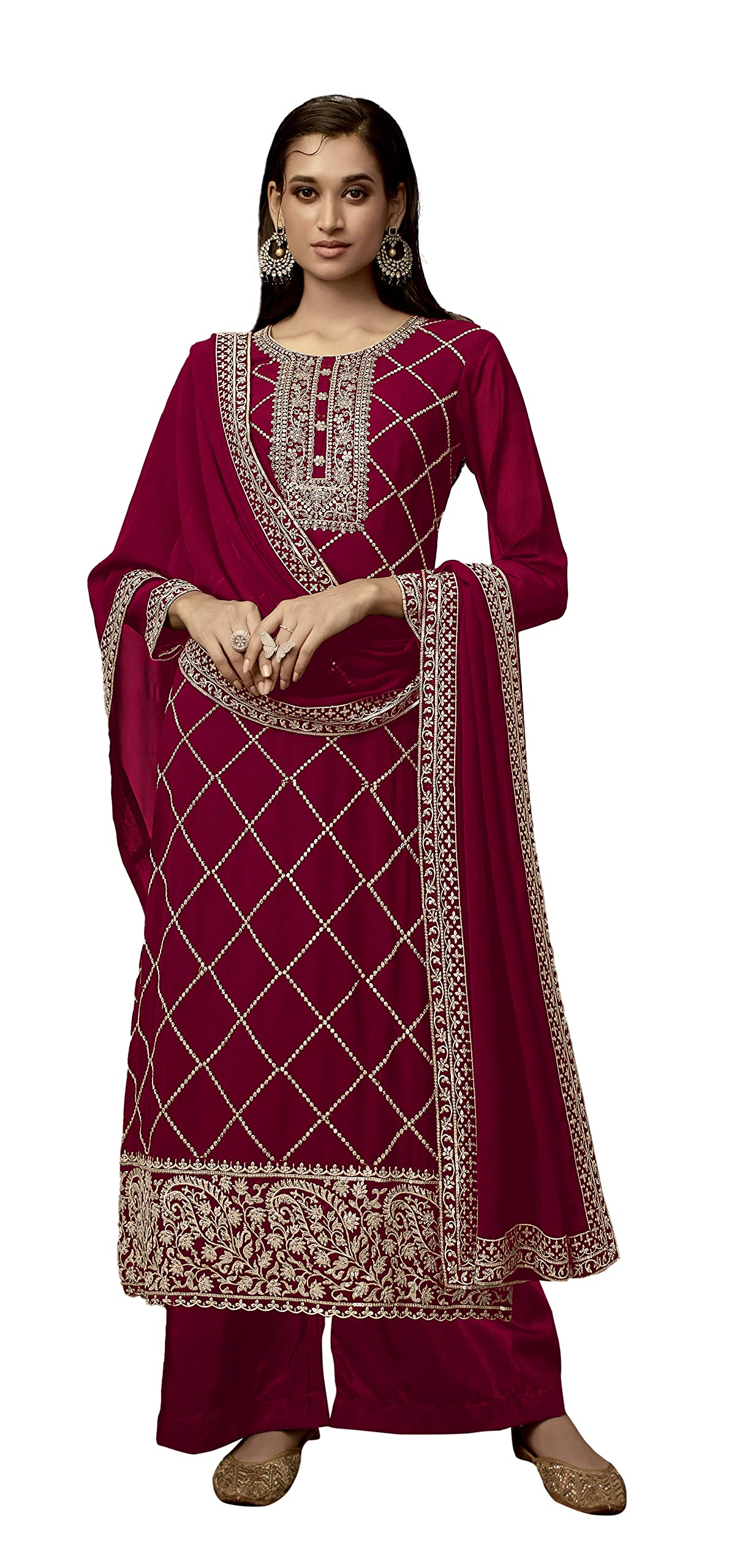 DRAVINAM Trends Women's Heavy Zari Embroidered Real Pure Georgette Salwar Kameez Pakistani Dress Material with Heavy Embroidered Dupatta (Blue)