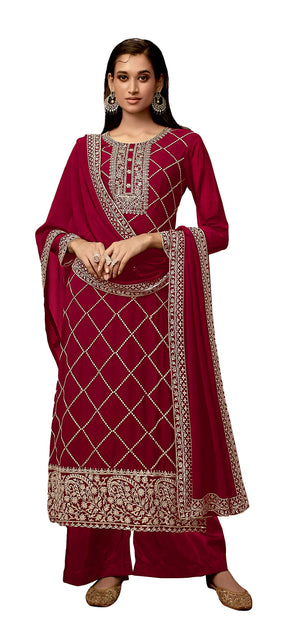 DRAVINAM Trends Women's Heavy Zari Embroidered Real Pure Georgette Salwar Kameez Pakistani Dress Material with Heavy Embroidered Dupatta (Blue)