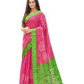 DRAVINAM Trends Women's Woven Kota Cotton Printed Check Saree with Satin Border and Blouse Piece (Pink and Green)