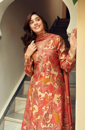 DRAVINAM Trends Women's Unstitched Salwar Suit Dress Material Modal Silk Discharge Foil Print Cording Embroidered Kameez Plain Unstitched Bottoms and Modal Silk Discharge Foil Print Dupatta