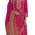 DRAVINAM Trends Women's Pure Banarasi Silk Unstitched Embroidered Sharara Style salwar Suit Dress Material with Heavy Pure Banarasi Jacquard Silk Dupatta (Free size_Bright Pink)