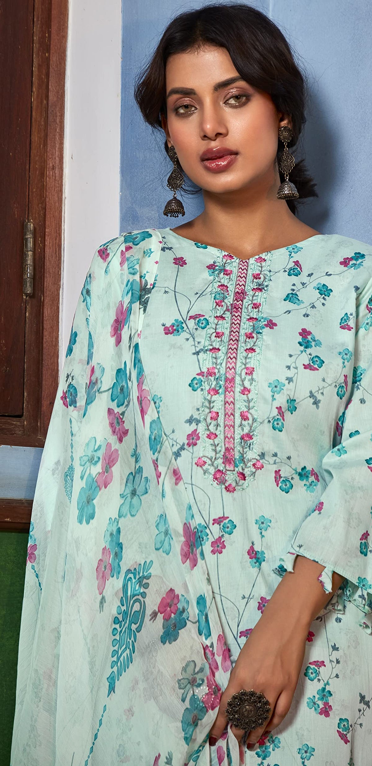 DRAVINAM Trends Women's Cotton Embroidered Unstitiched Salwar Suit Material