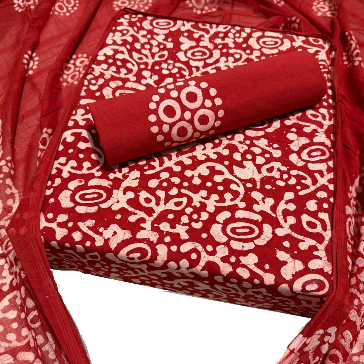 DRAVINAM Trends Unstitched Jaipuri Handmade Wax Batik Print Soft Cotton Dress Material with Dupatta