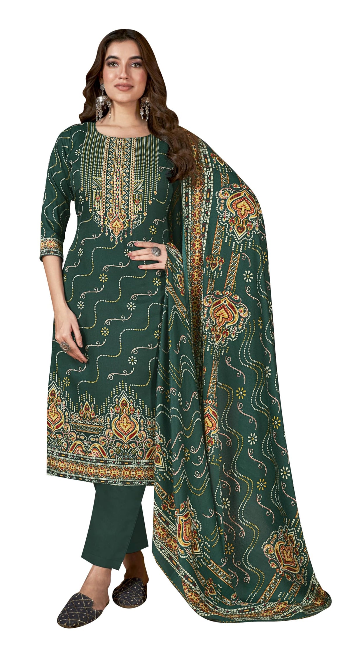 DRAVINAM Trends Women's Printed Woolen Pashmina Unstitch Salwar Suit Dress Material with Digital Woolen Warm Shawl Dupatta
