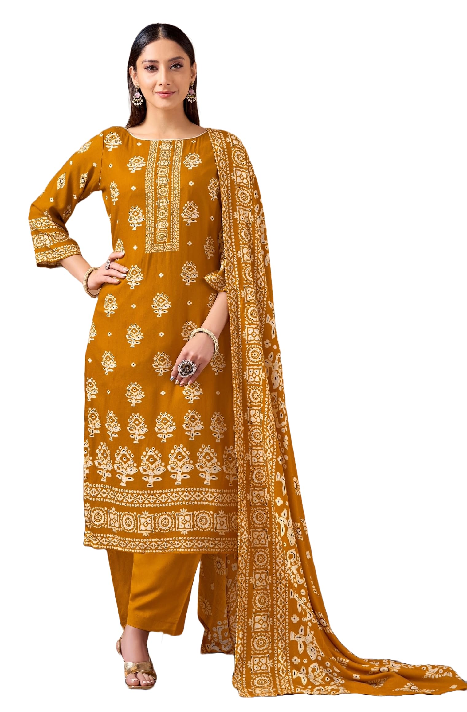 DRAVINAM Trends Women's Winter Wear Unstitched Discharge Print Hand Work Woollen Viscose Pashmina Salwar Suit Dress Material with Pashmina Printed Shawl Dupatta