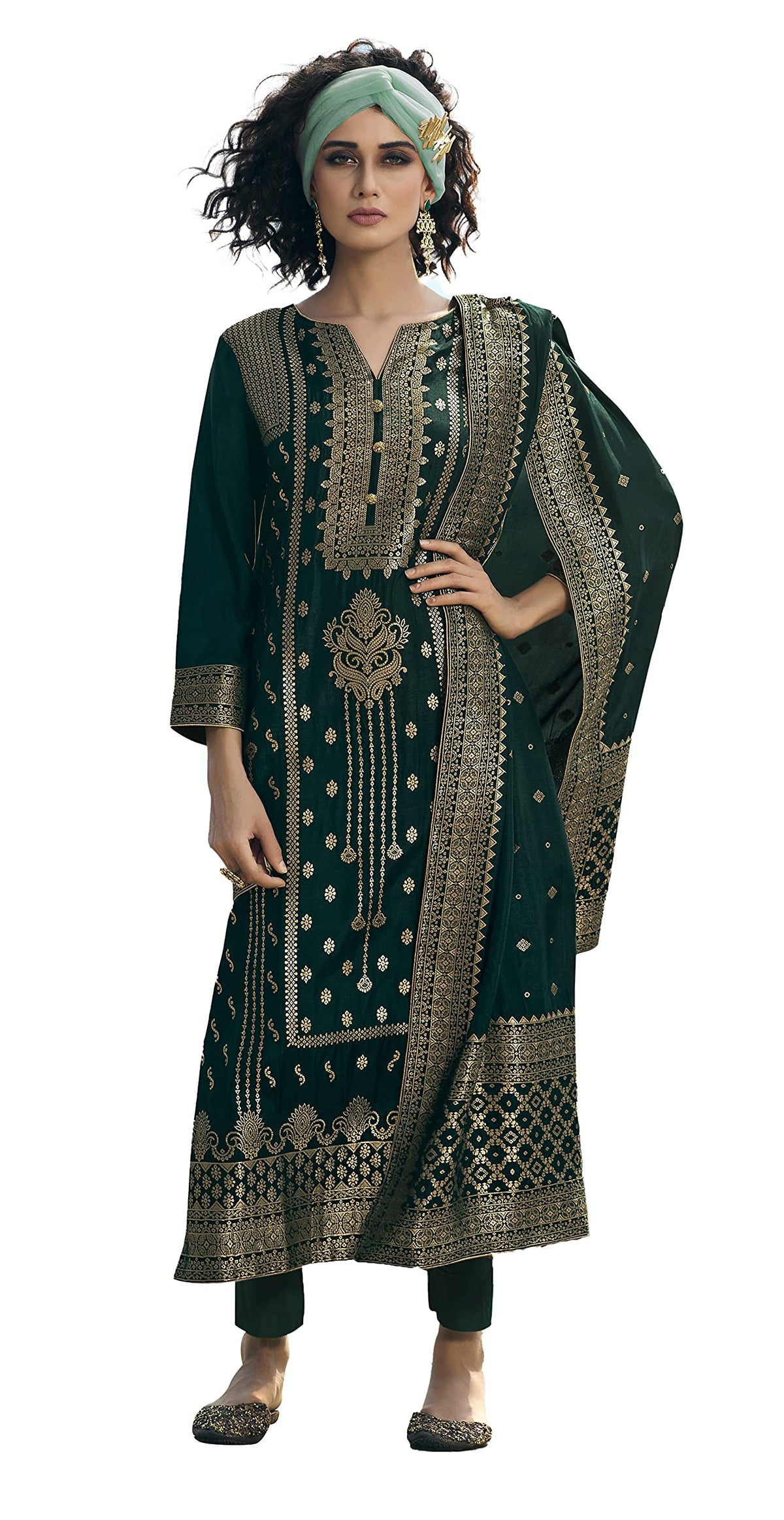 DRAVINAM Trends Women's Pure Banarasi Silk Unstitched Embroidered Sharara Style salwar Suit Dress Material with Heavy Pure Banarasi Jacquard Silk Dupatta (Free size_Magenta)