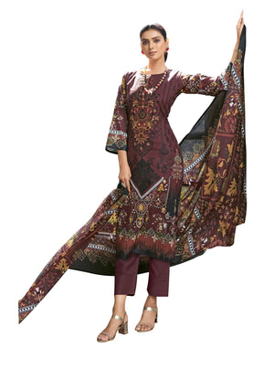DRAVINAM Trends Women Unstitched Pakistani Print Embroidered Cotton Salwar Suit Dress Materials with Dupatta, Free Size