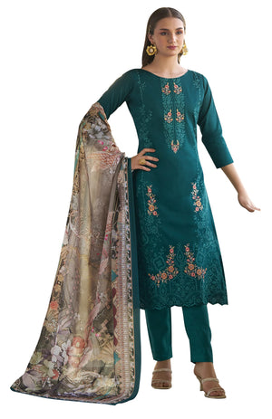 DRAVINAM Trends Jam Cotton Embroidered Unstitched Dress Material Salwar Suit with Unstitched Bottoms and Cotton Dupatta