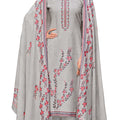 DRAVINAM Trends Women's Printed Embroidered Unstitched Pure Cotton Salwar Suit Material with Pure Nazneen Chiffon Chunni (Grey)