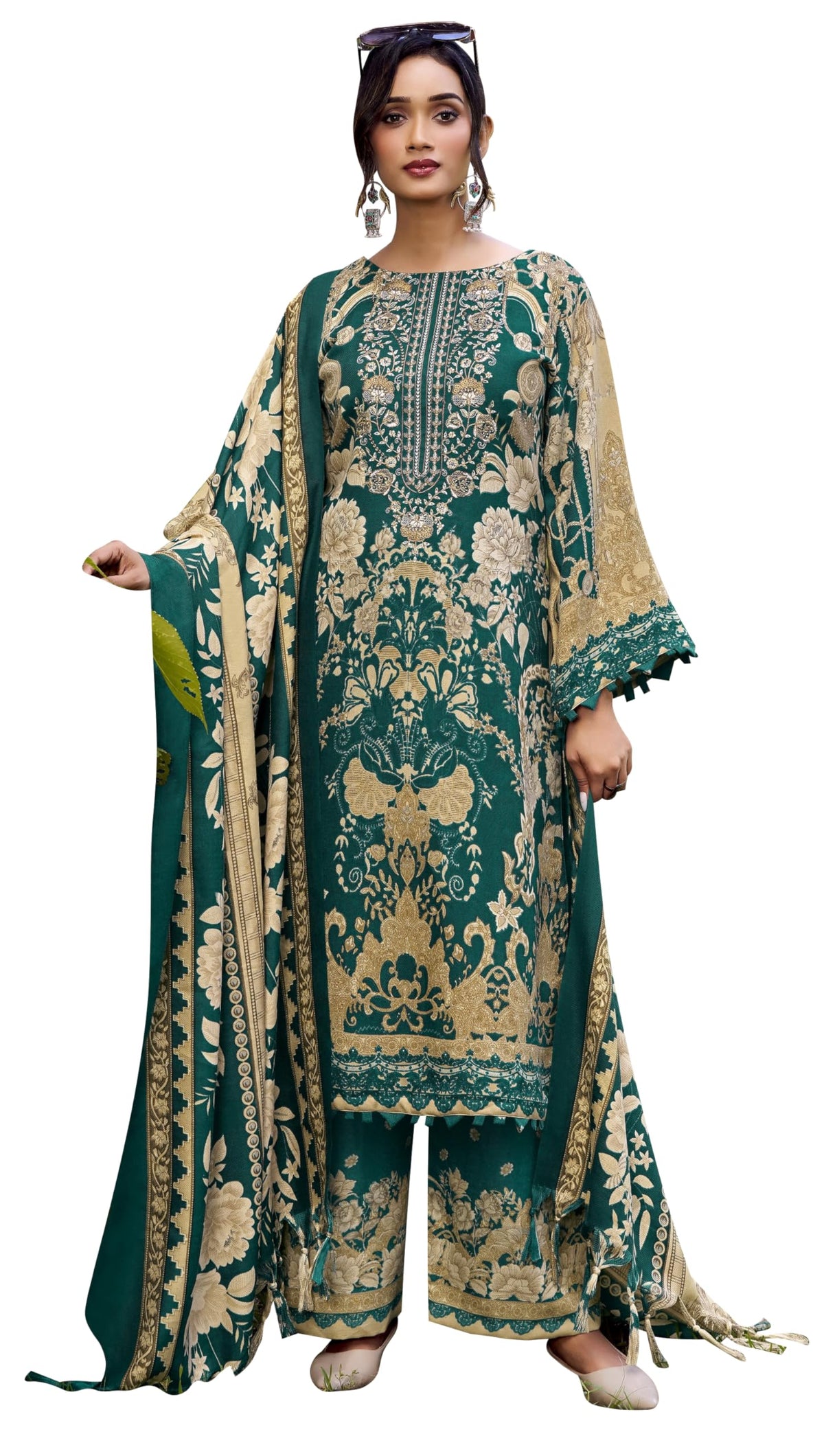 DRAVINAM Trends Women's winter wear unstitched embroidered Woollen Pashmina Suit Dress Material with Pashmina Printed Shawl Dupatta