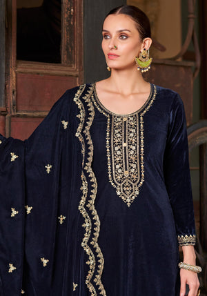 DRAVINAM Trends Women's Unstitched Premium Pure Velvet Embroidered Salwar Suit Dress Material With Dupatta and Unstitch Bottoms