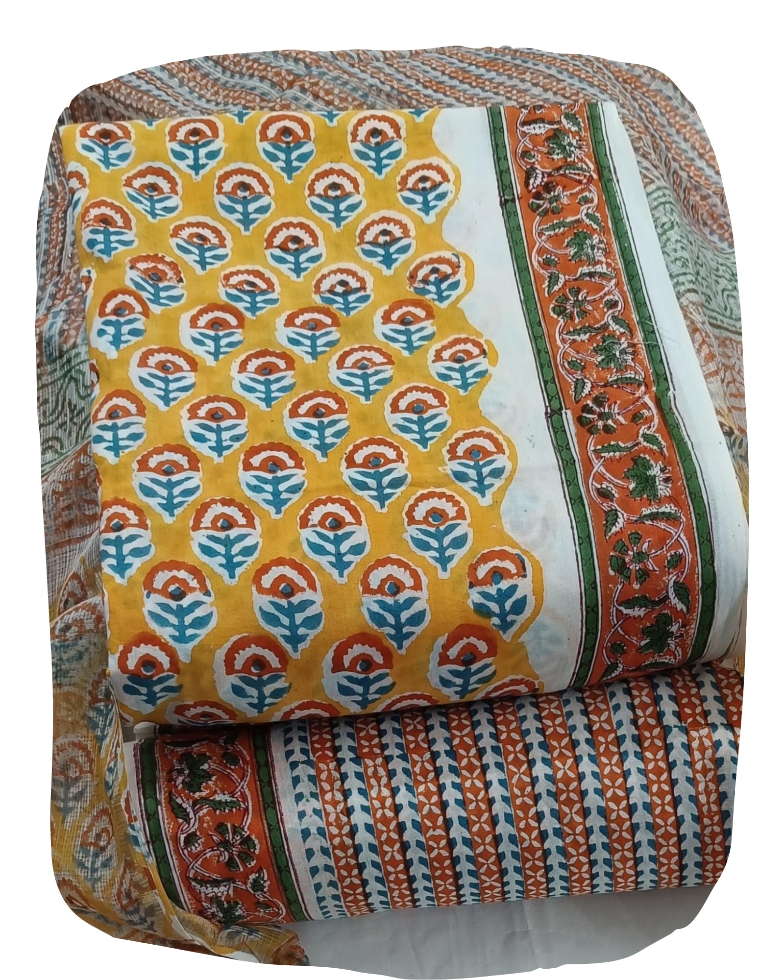 DRAVINAM Trends Sanganeri Hand Block Print Pure Cambric Unstitched Cotton Suit Dress Material with Kota Doriya Hand Printed Dupatta