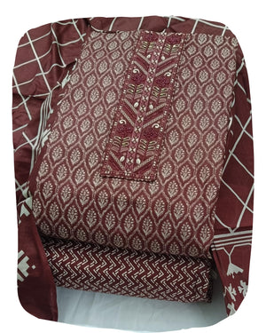 DRAVINAM Trends Women's Premium Cotton Jaipuri Printed Embroidered and Hand Work Unstitched Salwar Suit Dress Material with Mulmul Cotton Dupatta