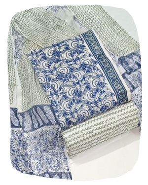 DRAVINAM Trends Hand Block Print Pure Cambric Cotton Unstitched Suit Material with Chiffon Hand Printed Dupatta