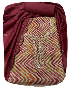 DRAVINAM Trends Handwork Modal Silk Unstitched Salwar Suit with Scalloped Dupatta