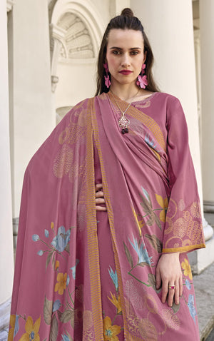 DRAVINAM Trends Women's Unstitched Salwar Suit Dress Material II Pure Jaam Silk Digital Print Hand Embroidered Kameez II Plain Unstitched Bottoms II Maslin Zari Bordered Dupatta