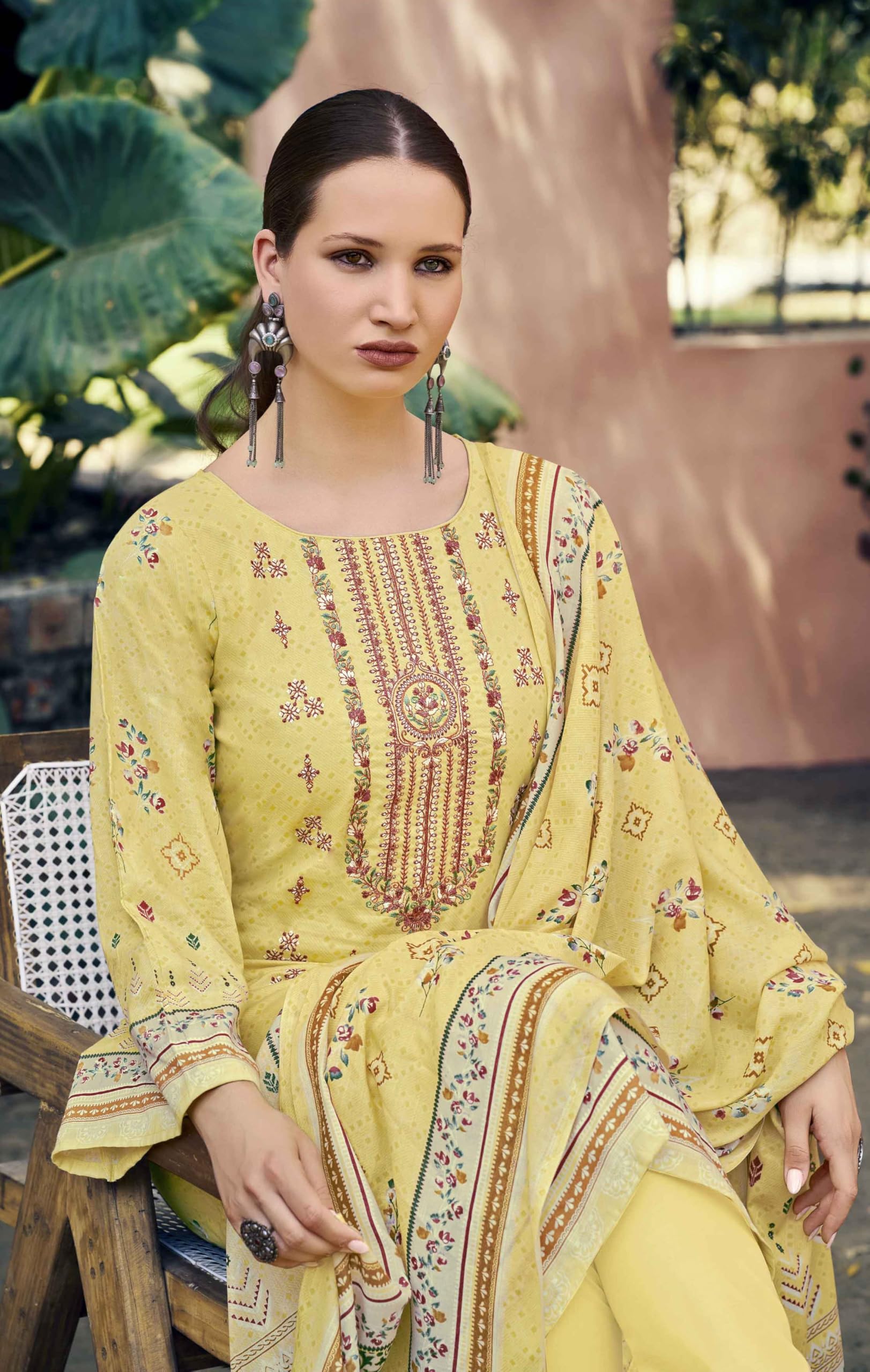 DRAVINAM Trends Women's Pure Lawn Cotton Pakistani Embroidered Salwar Suit Dress Material with Unstitched Bottoms and Printed Cotton Dupatta