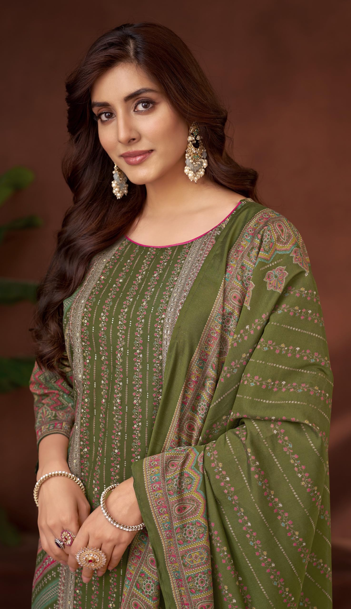 DRAVINAM Trends Kurti 2.50 mtrs,Pure Viscose Reyon Solid (2.7 m),Pure Viscose Silk Designer Print Dupatta (2.25 m)|Green