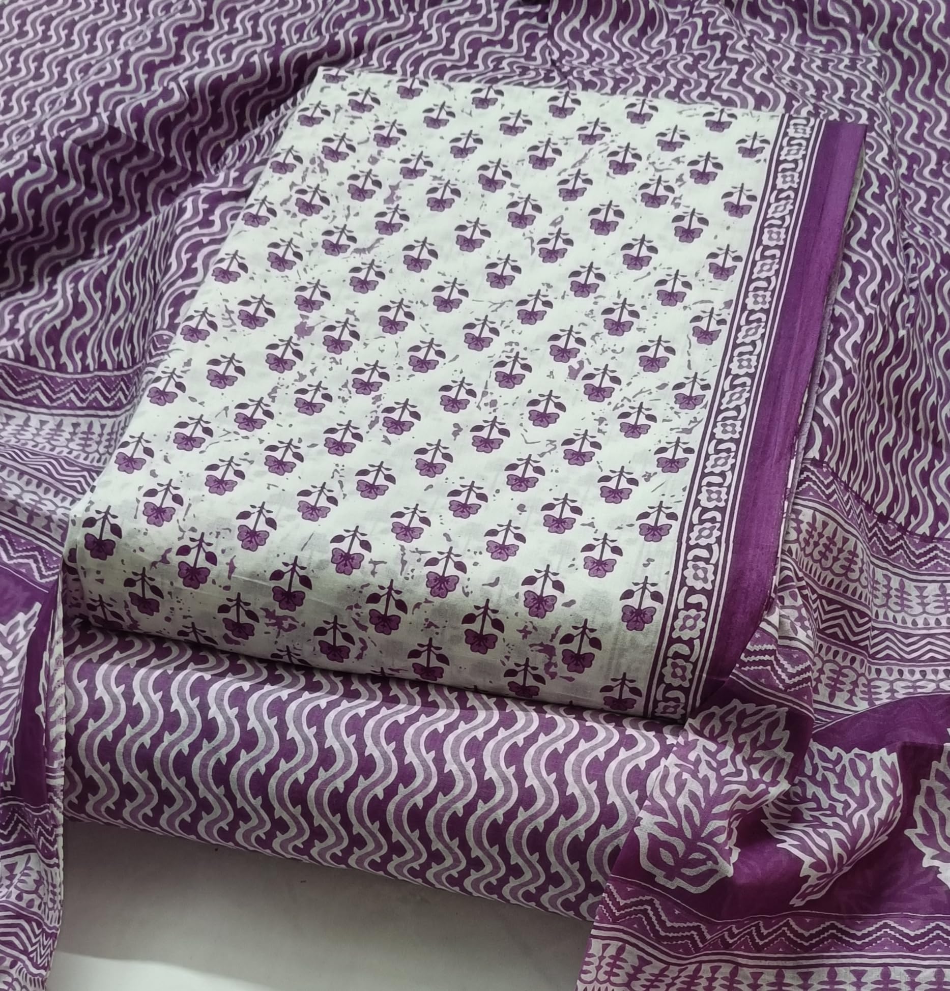 DRAVINAM Trends Jaipuri Print Cambric Cotton Unstitched Salwar Suit Dress Material for Women with Mulmul Cotton Dupatta