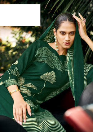 DRAVINAM Trends Women's Winter Wear Kashmiri Kani Printed Warm Salwar Kameez Dress Material with Swaroski Work and Twill Pashmina Printed Shawl Dupatta