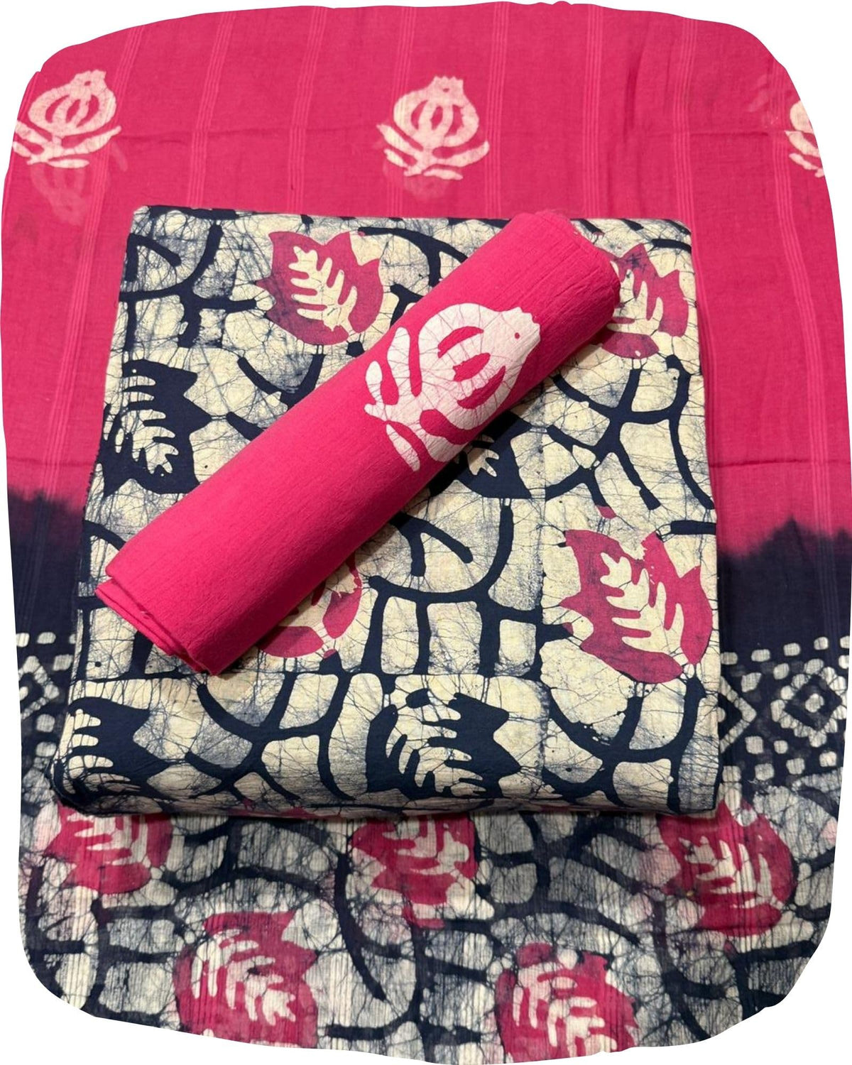 DRAVINAM Trends Unstitched Jaipuri Handmade Multicolour Wax Batik Print Soft Cotton Dress Material with Dupatta