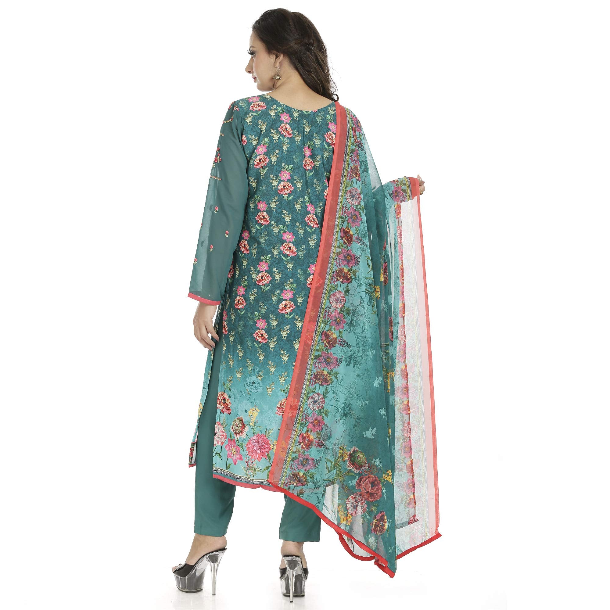 DRAVINAM Trends Women's Embroidered Pure Crepe Floral Printed Salwar Suit Dress Material with Printed Georgette Dupatta (Unstitched)