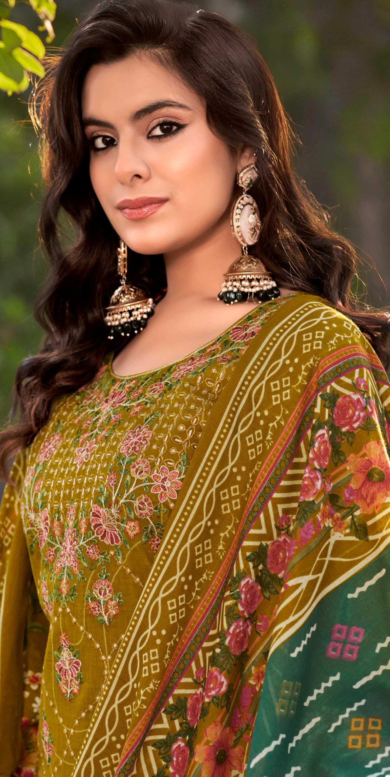 DRAVINAM Trends Women's Pure Lawn Cotton Pakistani Embroidered Suit Dress Material with Unstitched Bottoms and Cotton Dupatta