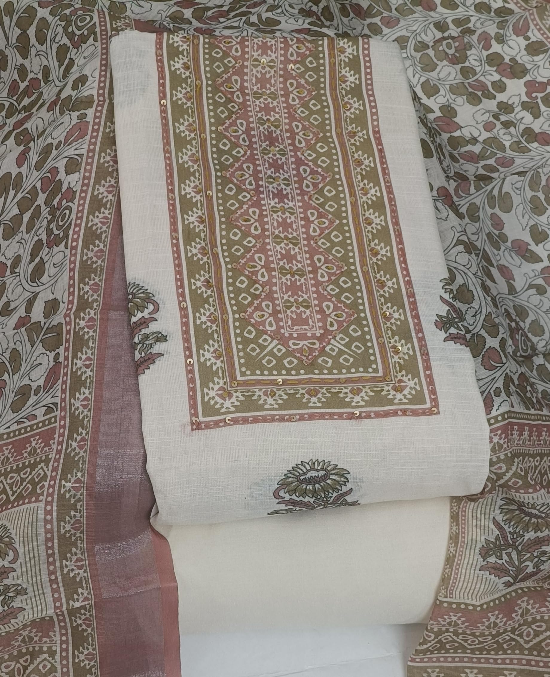 DRAVINAM Trends Women's Premium Pure Linen Floral Printed Unstitched Salwar Suit Dress Material with Dupatta