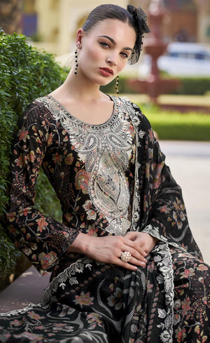 DRAVINAM Trends Pure Viscose Rayon Digital Printed Fancy Embroidered Organza Lace Suit Dress Material with Unstitched Bottoms and Cotton Cutwork Embroidered Dupatta