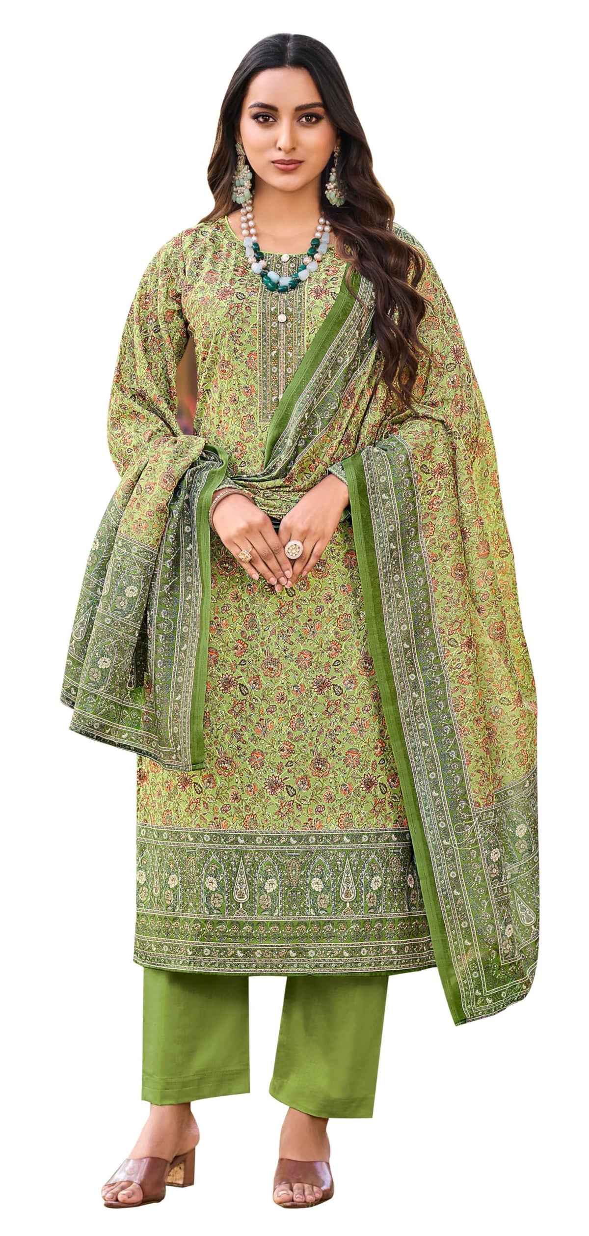 DRAVINAM Trends Women's Unstitched Salwar Suit Dress Material - Cotton Digital Printed Organza Embroidered Kameez II Unstitch Bottoms II Cotton Dupatta