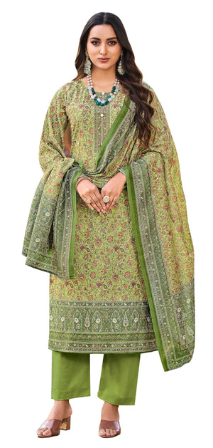 DRAVINAM Trends Women's Unstitched Salwar Suit Dress Material - Cotton Digital Printed Organza Embroidered Kameez II Unstitch Bottoms II Cotton Dupatta