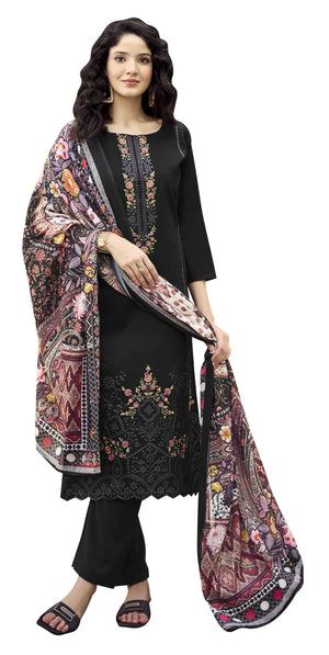 DRAVINAM Trends Women's Unstitched Jam Cotton Embroidered Suit Material - Jam Cotton Heavy Embroidered Cutwork Shirt II Rayon Bottoms II Cotton Printed Dupatta