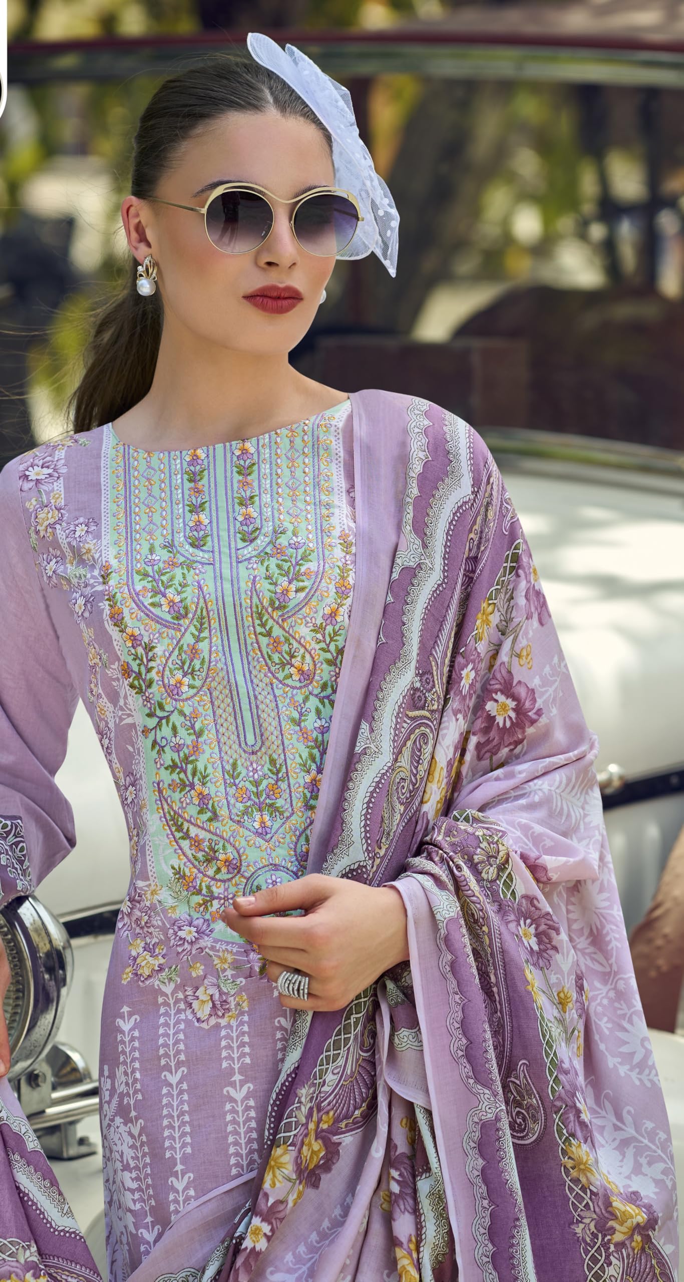 DRAVINAM Trends Kurti 2.50 mtrs, Pure Cotton (3 mtrs apx), Pure MAL MAL Cotton Dupatta Digital Print|Light Grey